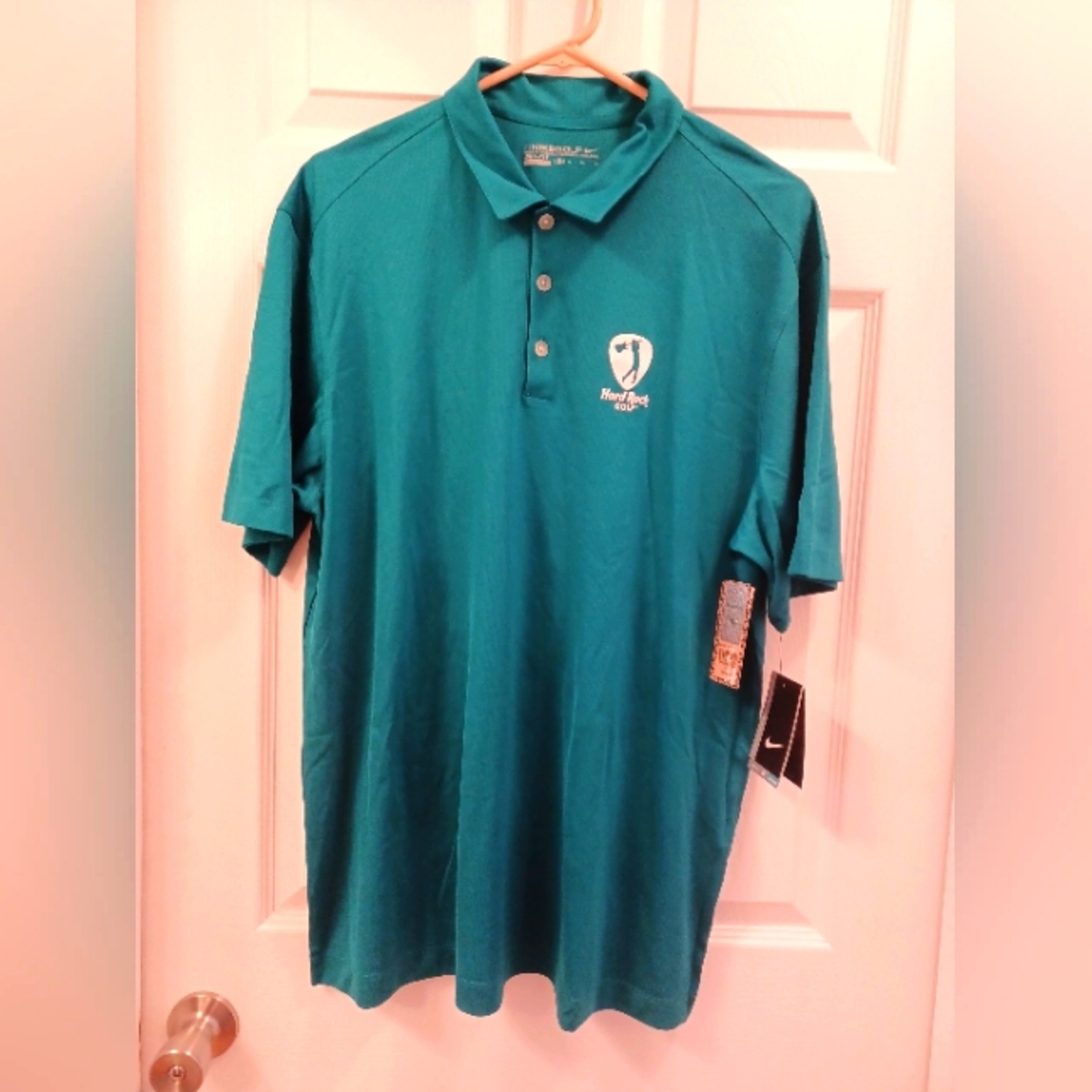 NWT Nike Hard Rock Cafe Golf Polo Shirt Mens Dri Fit XLG Tortoise/ Blue